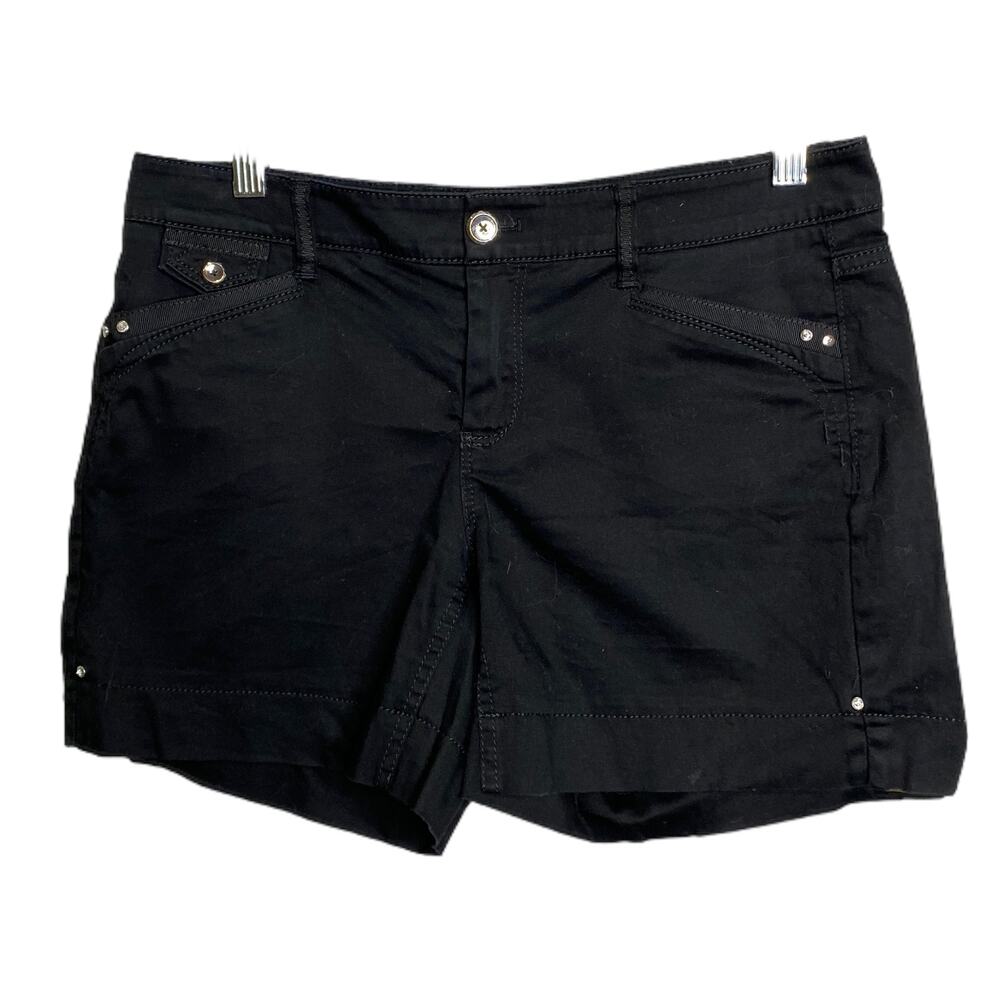 White House Black Market Women's Shorts Chino Black Silver Button‎ Cotton Size 0